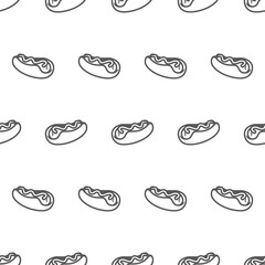 Simple seamless pattern of hot dog no color style illustration background template vector