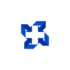 Obraz premium Arrow and Cross Shape Logo Design. Medical icon. Health care symbol. Vector Illustration.