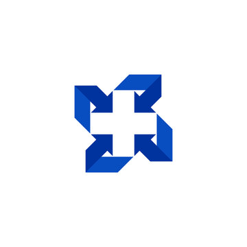 Arrow and Cross Shape Logo Design. Medical icon. Health care symbol. Vector Illustration.