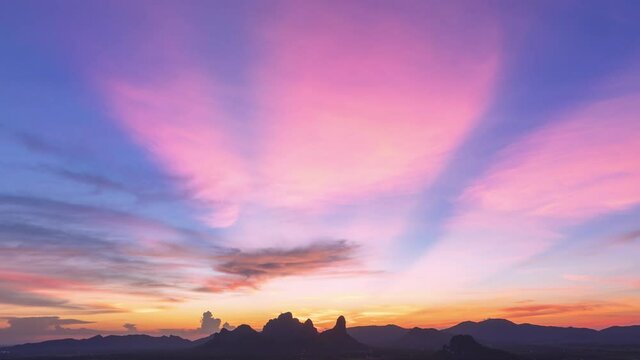 Sunset - Sky Twilight time lapse with a view of Phu Sub Lhek, Lop Buri, Thailand. landscape, nature background