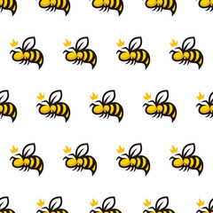 Simple seamless pattern of yellow queen bee cartoon style illustration background template vector