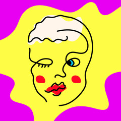 Pop art sad abstract face of sad girl child in bright acid colors