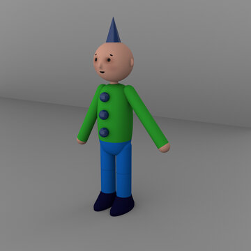 A cute toy character with a conic hat and an spheric head. 3d illustration