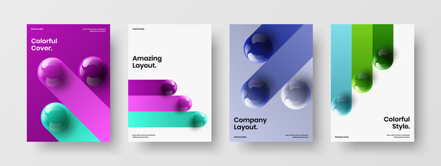 Vivid corporate identity vector design template set. Amazing realistic balls pamphlet concept composition.