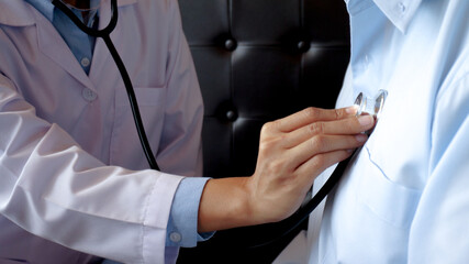 Doctor check patient body by stethoscope. Health care