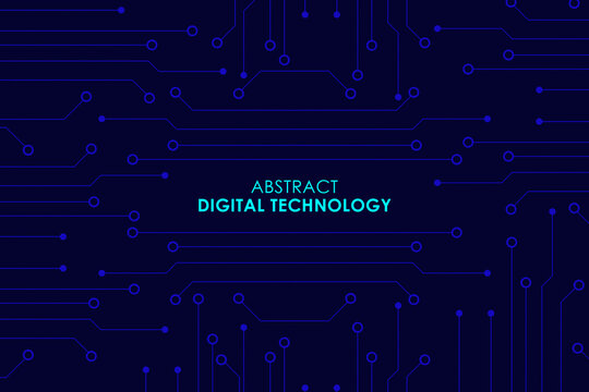 Digital technology banner blue background concept with technology lines, abstract tech, illustration.