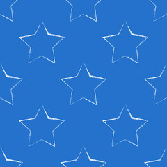Blue background and white stars. Vector grunge stars wallpaper.