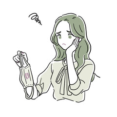 マスクに口紅がついて困っている女性B　上半身