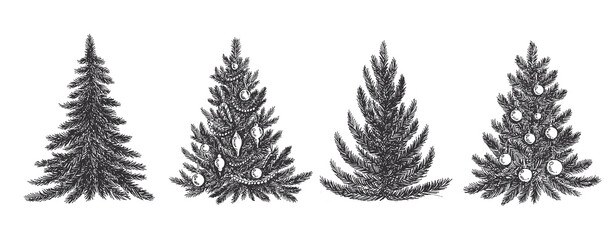 Obraz premium Christmas tree, hand drawn style, vector illustration 