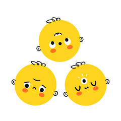 Cute funny heads with close and open third eye. Vector hand drawn cartoon illustration design. Isolated on white background. Mystic, magic, sprirtual third eye open concept