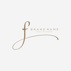 Letter F gold handwritten logo vector design template.