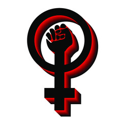 Black with red sign of feminism on a white background, vector illustration