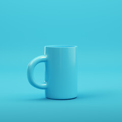 Coffee mug on bright blue background in pastel colors