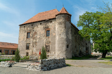 Fototapeta na wymiar Outdoor view of Saint Miklós castle in Chynadiyovo, Zakarpattya region, Ukraine.