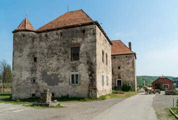Fototapeta na wymiar Outdoor view of Saint Miklós castle in Chynadiyovo, Zakarpattya region, Ukraine.