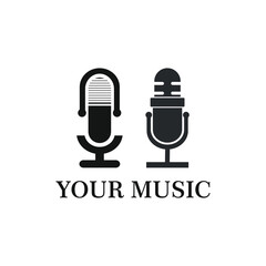  Microphone and mic podcast design logo vector.Simple Podcast Radio Recording Logo design.Stock illustration.
