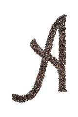 The Letter A made from Coffee Beans
