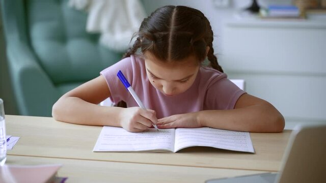 Online home school for junior schoolchildren girl writes Spbd