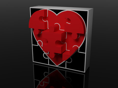 Red heart jigsaw 3d illustration