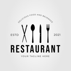 restaurant, spoon, fork, and chopstick logo vector illustration design
