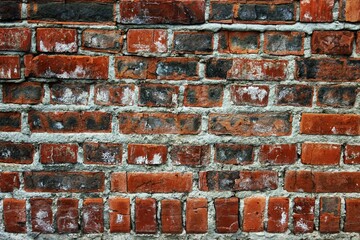 Brick wall, grunge background. Red raw brick as a texture