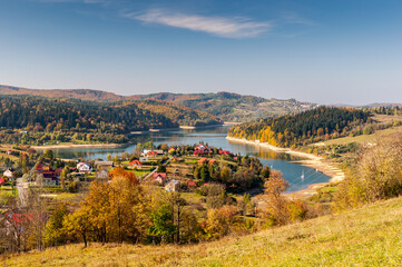 Fototapeta na wymiar View from the village of Zawóz, Lake Solińskie, Polanczyk, Solina / Widok ze wsi Zawóz Jezioro Solińskie, Polanczyk, Solina,