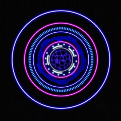 Circles neon light.
Futuristic concept.
Abstract ski fi geometric form. Glossy. 3D rendering.3d illustration.	