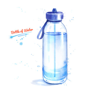 Watercolor illustration of bottle of water