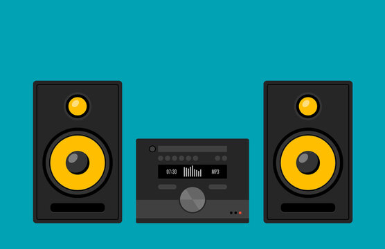 Home stereo theater music cartoon. Music system isolated speaker hifi sound