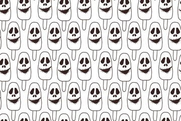 Obraz premium Halloween seamless pattern, white and black, doodle style, hand drawing illustration