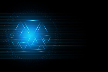 Abstract black and blue color hitech technology background with futuristic light pattern, triangle shape, sportlight. Vector illustration.