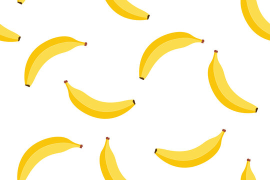 Banana seamless cartoon pattern background, vector fruit seamless yellow banana bunch illustration