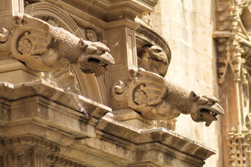Gothic facade of the Cathedral of Murcia with gargoyles
