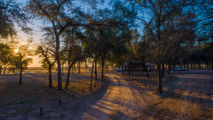 Sunset in the area of ​​estancia Argentina with a background of corn harvest.