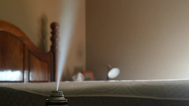Selective focus on insect insecticide aerosol can fogger used to kill bed bugs, spiders, mites, flies, and fleas