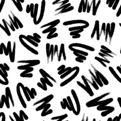 Black ink bold dashed lines isolated on white background. Monochrome seamless pattern. Vector simple flat graphic hand drawn illustration. Texture.