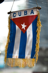 cuba. cuban flag hanging in car. for a free cuba. cuba libre. island of freedom. cuban revolution