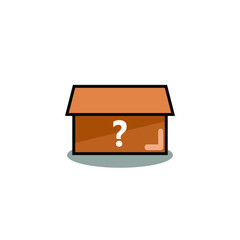 Mystery box design logo depicted with cardboard and question mark
