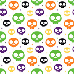 halloween multicolor skull seamless pattern, vector illustration