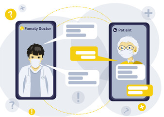 Online doctor appointment via smartphone. Online medical support. Online doctor. Healthcare services, Ask a doctor. Vector illustration in flat style