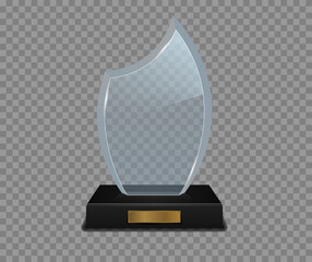 Realistic glass trophy award, golden winner prizes