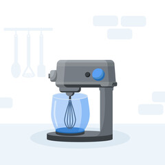 Food mixer in blue color, household cooking device. Kitchen appliances and electronics. Vector illustration in flat style.