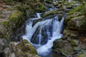 The wild mountain stream of Ravenna in the Black Forest flows over several waterfalls and cascades into the Ravenna Gorge, which is a popular excursion and hiking area in southwestern Germany.
