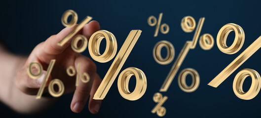 Interest rates effect on stock market share prices and global economic inflation and deflation, percent symbol