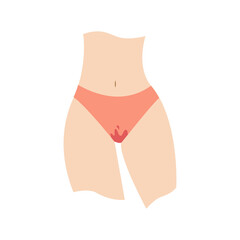 Body of woman wearing blood-stained panties. Period cramps, menstruation, feminine hygiene concepts. For topics like critical days, premenstrual syndrome, underwear