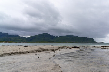 view of the beautiful Rambergstranda in the Lofoten Islands of Norway