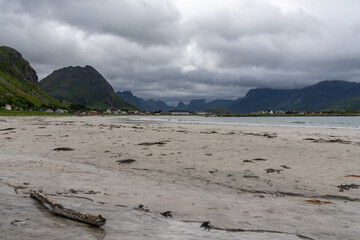 view of the beautiful Rambergstranda in the Lofoten Islands of Norway