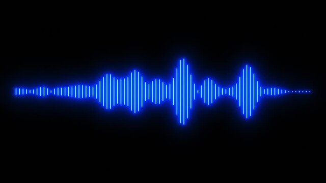 Sound Track Animation Glowing Blue Neon, Dark Background, Thin Linear Bars Reacting To The Sound