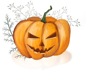 Pumpkin magic tree halloween illustration High quality illustration