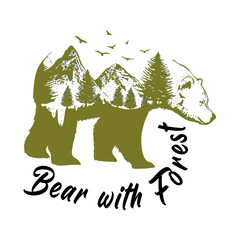 Fototapeta premium Bear with forest background vector t shirt